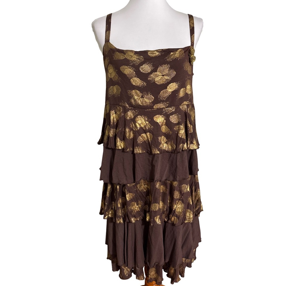 Baby Phat Brown Gold Ruffle Midi Dress